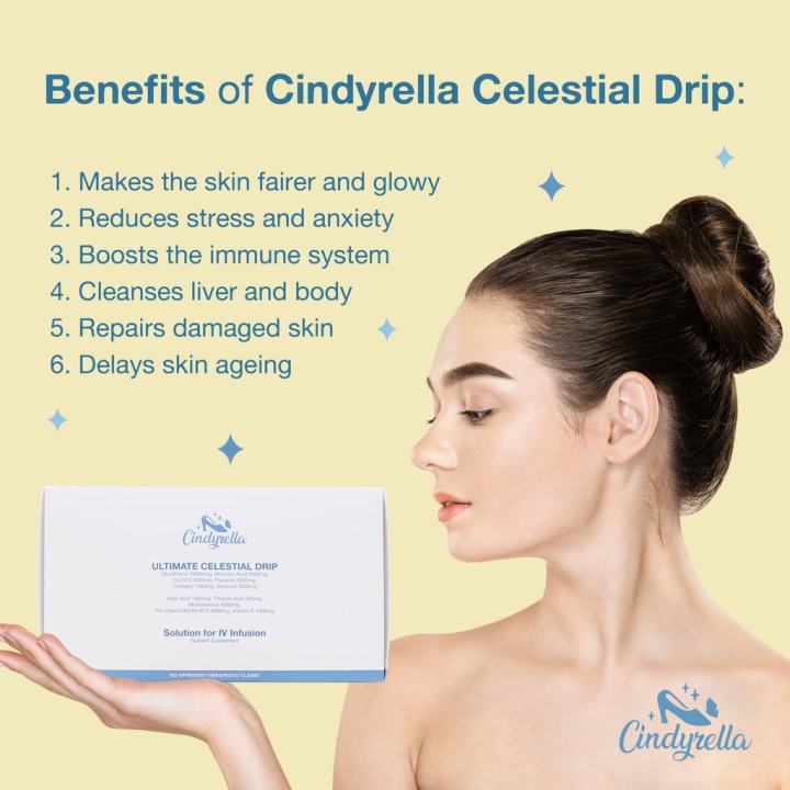 Cindyrella Ultimate Celestial Drip  Brightening Whitening Anti-Aging  Glutathione & Collagen for Men & Women Anti-Aging & Skin Barrier  Strengthening Vitamin B C & E Antioxidant Formula - Lazada | Lazada PH