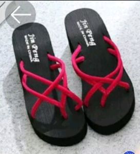 Sandal Wedges silang bludru Sendal wanita