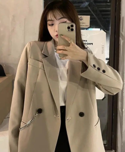 Bộ Com Lê COCOEPPS Áo Khoác Nữ Mới Phong Cách Hàn Quốc Thời Trang Dáng Rộng Xếp Nếp Dài Tay Dễ Nổ TT