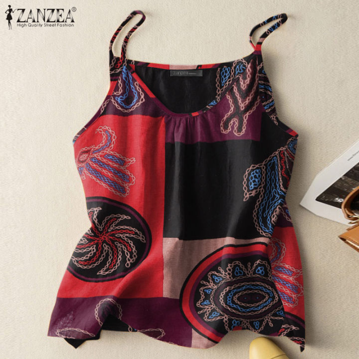 ZANZEA Women's Vest Tank Holiday Sleeveless Camisoles Printed Summer Loose  Vintage Tank Top #2 - Main Image