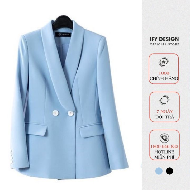 Áo vest nữ thiết kế cổ sam cao cấp đính cúc tay màu đen - xanh IFY ...