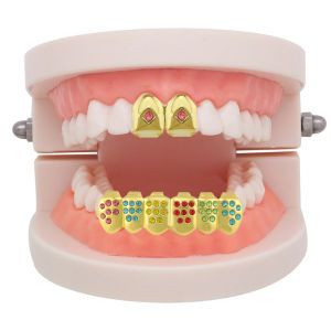 ZEEMIN เครื่องมือจัดฟันฮิปฮอปยุโรปและอเมริกา Hiphop Bright Single Color Diamond Cover Decoration Color Diamond Bright Set Halloween Golden Dentist