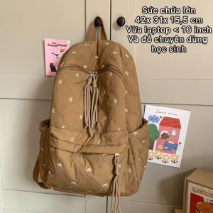 Cặp sách học sinh nữ cute họa tiết nơ phao chần bông balo chống nước dễ thương Hàn Quốc sành điệu