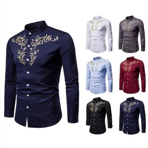 Design 2023 Kurta Lelaki Viral Slant Button Embroidery Men Shirt Long Sleeve Slim Fit Muslim Baju Melayu Formalbaju raya 2023 Raya