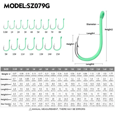 PROBEROS 10pcs 0.8#-15# Barbed Fishing Hooks Rust-proof Luminous Annular Single Hook Big Game Offset Hook Saltwater Jigging Fishhook Tenggiri Pike Fishing Tackle
