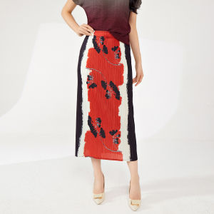 239026 One Size (45-75kg) WomenS Pleated Mid-Length Back Slit All-Matching Printed One-Step Hip Skirt