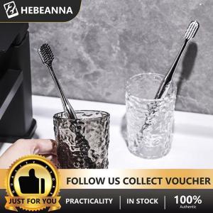 hebeanna ถ้วยใส่น้ำยาบ้วนปากแปรงสีฟันพลาสติกพร้อมที่จับแก้วน้ำในบ้านห้องน้ำแบบพกพาที่วางแปรงสีฟันโปร่งใส