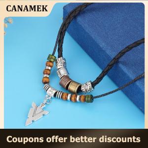 【 CANAMEK 】 Stacked Artificial Leather Rope Beaded Necklace Men Vintage Layered Tribal  Pendant Necklace For Men Jewelry Collar Chain
