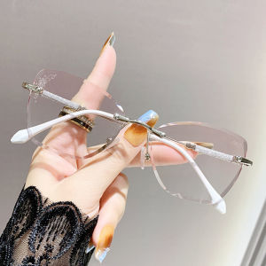 JN IMPRESSION Female Reading Glasses Frameless Cutting Edge Fashion Anti-blue Light Gradient Color Super Shiny Pink 23g
