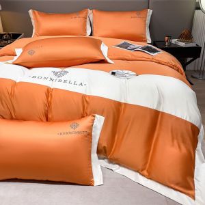 Bedding four-piece set of 140 Tencel four-piece set double-sided ice silk quilt cover high-end embroidered retro bed sheet quilt cover four-piece set (bed sheet * 1 quilt cover * 1 pillowcase * 2)