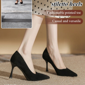 Womens fine heeled black suede ceremonial high heels
