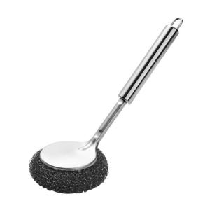 Stainless Steel Wool Scrubber with Long Handle for Cleaning DishesScrubbing Scouring Brush for Kitchen PotsPansSink