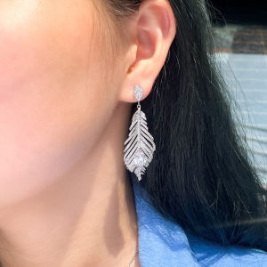 SEQUITO Gorgeous Bridal Accessories Feather Drop Full Micro Inlaid Cubic Zirconia Wedding Long Earrings for Women Engagement Gift SE530
