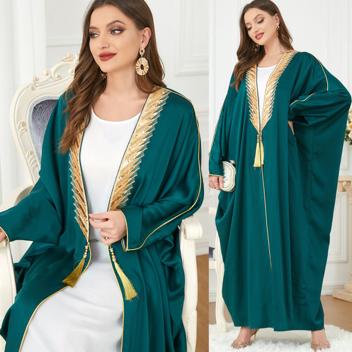 Abayas For Women Muslim Long Sleeve Chiffon Maxi Cardigan Dress+Hijab Soild  Color Turkey Kaftan Full Length Modest Robe Casual Islamic Clothes Loose  Dubai Cover Up Dress Army green S at  Women's