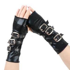 Punk Party Gloves with Metal Buckles Closure PU Fingerless Arm Sleeves for Concerts Event and Music Festival Gathering