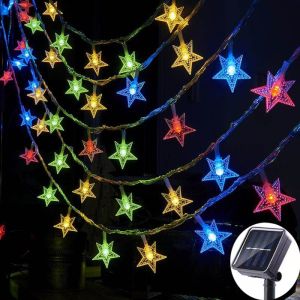 5M Solar LED Light Outdoor Waterproof 8 Modes Solar Star Lamp Power 20LED String lights House Decor Snowflake Fairy Lights For Bedroom Star String Lights Led Outdoor Garden Christmas Lights Decorations For Home