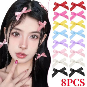 8/6PCS Cute Girl Bowknot Hair Clips Colorful Silk Ribbon Bang Clip Fashion Korean Elegent Ribbon Bow Hairpin INS Y2K Sweet Girl Headwear