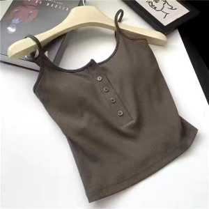 Tank top tali kancing depan wanita tanktop dengan cup bra cotton halus ITS017