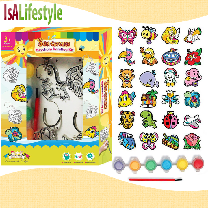 IsALifestyle Kid Play Art Craft Suncatcher 4in1 Keychain Coloring