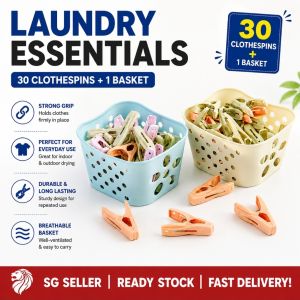 30pcs Clothes Pegs Clothespins + Basket Laundry Clips Drying Rack Hanger Clothes Clips Home Essentials
