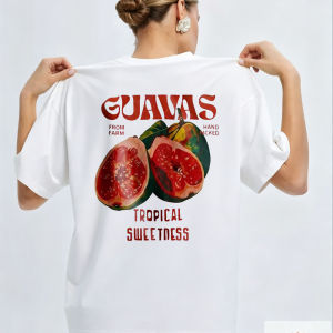 [Local Stock] HBESTY  Vintage Tropical Guavas Sliced Fruit Pink Oversized Crew Neck Short Sleeve T-Shirt From Farm Hand Packed Tropical Sweetness