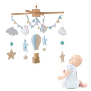 Baby Crib Mobile Wooden Bed Bell Rattle Toys Soft Felt Hot Air Balloon Wind Chime Pendant Kid Stroller Hanging Crib Bracket Toys2026