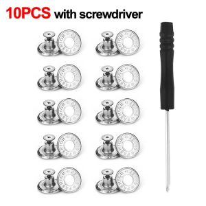 MARINI 10Pcs/pack With Screwdriver Jeans Buttons Nail Free Clothing Pants Waist Buckle Detachable 17mm Waist Extenders Button Jeans