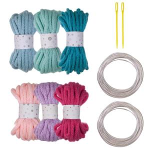6Rolls Braided Polyester Rope 7mmX5Meters Hollow Braided Cord with and Fixed Wire for Art Craft and Decoration
