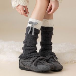 Womens Wool Leg Warmers - Thermal Long Socks with Contrast Colors for Autumn/Winter