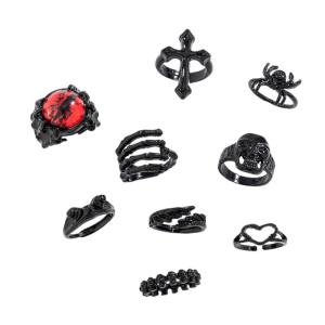 Stylish Skull Head Ring Set Gothic Finger Rings Punk Opening Rings Alloy Texture Suitable for Fashion Enthusiasts