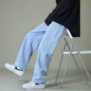 Loose Blue Jeans Straight Kulot - Celana Jeans Pria Baggy Pants Korean Style Oversize