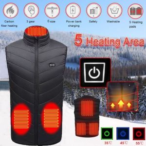 OQEWPI สำหรับผู้หญิง วัยกลางคนและวัยชรา โพลีเอสเตอร์ ยูเอสบีไฟฟ้า คอวีแบบสั้น เสื้อกั๊กอุ่นร้อน เสื้อแจ็คเก็ตเสื้อผ้า เสื้อโค้ทอัจฉริยะ แท็งก์