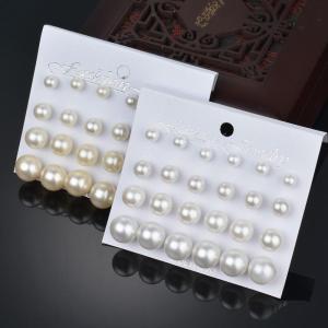 12 Fashion Pairs/Set Pearl Stud Earrings Studs White and Beige Simple Elegant Jewelry for Women