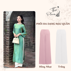 Áo Dài Tường Xuân Dáng Suông Dễ Mặc Lụa Ánh Kim Cổ Tròn Đính Ngọc Tay Loe Duyên Dáng - ÁO DÀI THƠ PHẠM