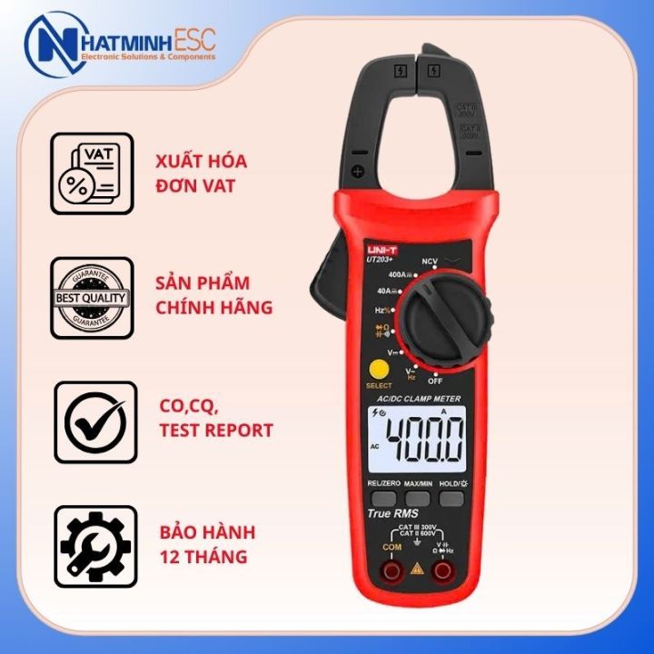 Ampe kìm điện tử UNI-T UT203+ (AC/DC 400A, TrueRMS)