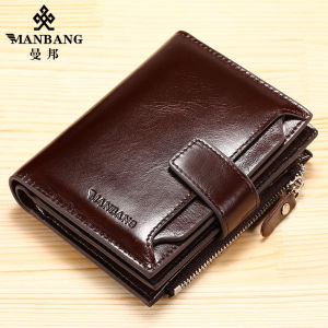 【Genuine Cowhide Leather & 18 Card Slots】ManBang Brand Luxury Hot Sale Mens Wallet Original Genuine Leather Short Purse Vertical Drivers License First Layer Cowhide Multi-Function Card Bag Clip