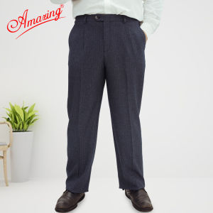 Quần vải trung niên tây âu màu xám tàn thuốc mỗi bên xếp 1 ly form Regular căn bản dáng rộng mông rộng đùi big size tới 110kg hiệu Amazing