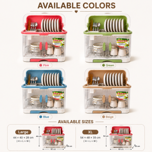 Florea Countertop Dish Organizer Plate Bowl Cup Storage Cabinet with Removable Drain Tray
