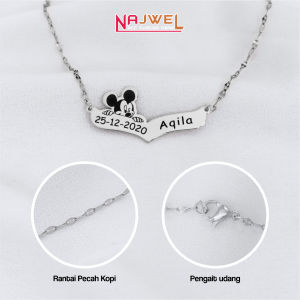 Kalung Anak Premium Custom Nama Titanium Anti Karat Grafir Laser Karakter Micky Mouse Gold Silver