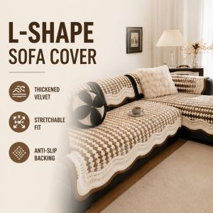 L Shape Sofa Cover Stretch Velvet Thick Anti Slip Washable Jacquard Stripe Universal Protector