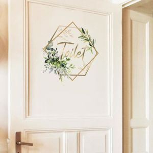 MICANGP Self-Adhesive Flower Toilet Logo Wall Sticker Waterproof DIY Toilet Plant Signage Sticker Creartive Removable WC Door Decor Toilet