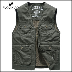 FUGUINIAO Mens Casual Outdoor Multi-Pocket Oversized Vest
