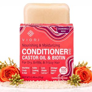 Viori Chamomile Rose Essential Oil Conditioner Bar Made with Rice Water - Handcrafted All Natural Organic Conditioner