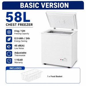 HANATEK 58L Mini Chest Freezer Small Freezer Energy Saving Fast Freezing Adjustable Thermostat for Home Food Storage