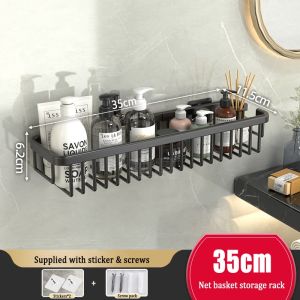 Gcgj metal aluminum mesh basket rack black wall mounted toilet rack no drilling bathroom shelf 35cm