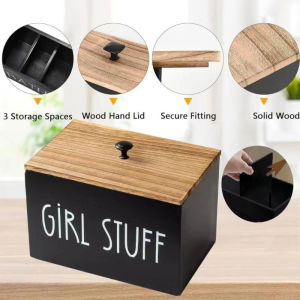 ANBIHE with Lid Cotton Pads Storage Box Wooden 1/3 Grids Lady Pad Storage Container Multifunction Large Capacity Girl Stuff Organizer Case for Feminine Products