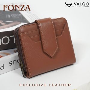 VALQO FONZA Dompet Kulit Sapi Wanita Kartu Foto Koin Slot Resleting Dompet wanita Dompet kecil Dompet Pendek