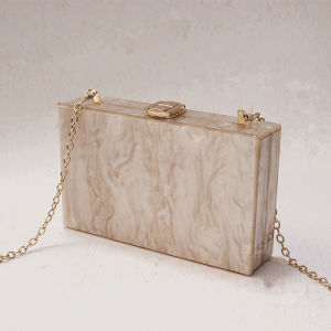 Woman New Fashion Accessory Solid Champagne Handbag Acrylic Beige Party Prom Evening Bag Wedding Women Trendy Box Clutch Purse
