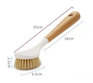 Multifunctional Wooden Handle Pot Brush Long Handle Cleaning Brush Dish Scrub Brushes Kitchen Cleaning Brush for Washing Cast Iron Pan Brush
