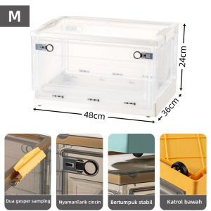 Kotak penyimpanan plastik Lemari penyimpanan serbaguna Storage box transparan Kotak penyimpanan geser berkapasitas besar dan kokoh dengan tiga pintu